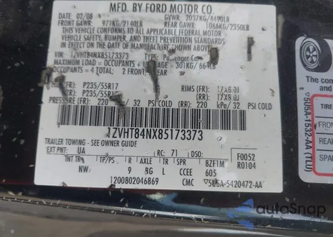 2008 Ford Mustang V6 Deluxe/V6 Premium from USA, damaged, VIN 1ZVHT84NX85173373